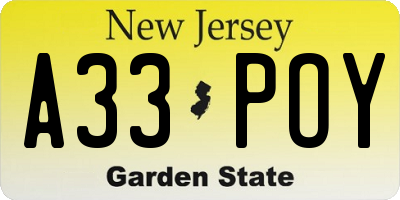 NJ license plate A33POY