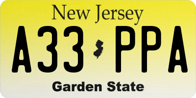 NJ license plate A33PPA