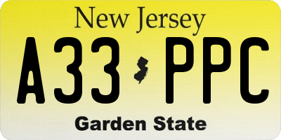 NJ license plate A33PPC
