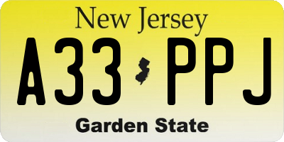 NJ license plate A33PPJ