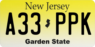 NJ license plate A33PPK
