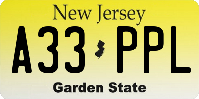 NJ license plate A33PPL