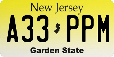 NJ license plate A33PPM
