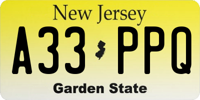 NJ license plate A33PPQ