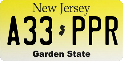 NJ license plate A33PPR