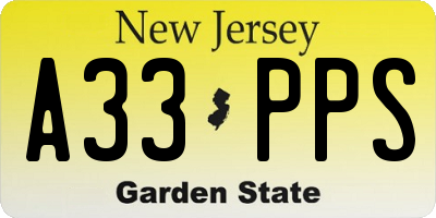 NJ license plate A33PPS