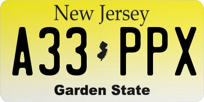NJ license plate A33PPX