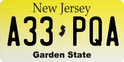 NJ license plate A33PQA