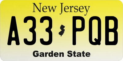 NJ license plate A33PQB