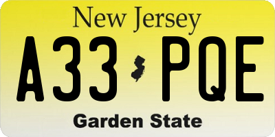 NJ license plate A33PQE