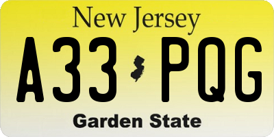NJ license plate A33PQG