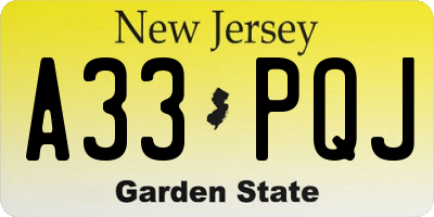 NJ license plate A33PQJ