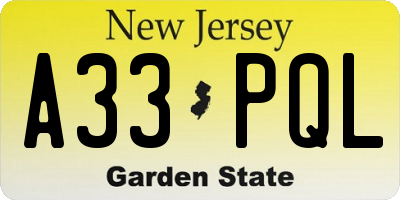 NJ license plate A33PQL