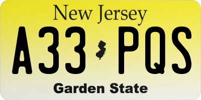 NJ license plate A33PQS