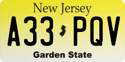 NJ license plate A33PQV