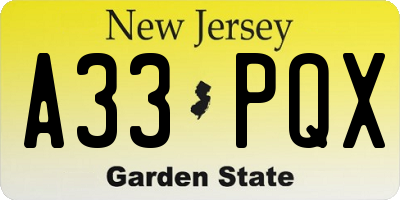 NJ license plate A33PQX