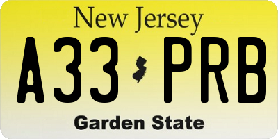 NJ license plate A33PRB