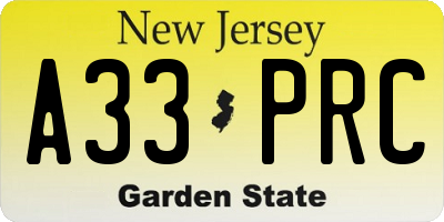 NJ license plate A33PRC
