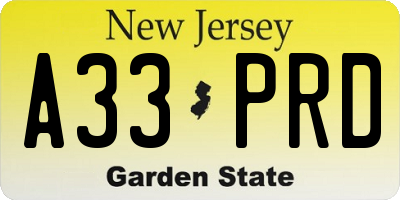 NJ license plate A33PRD