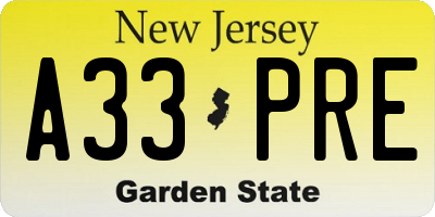 NJ license plate A33PRE