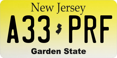 NJ license plate A33PRF