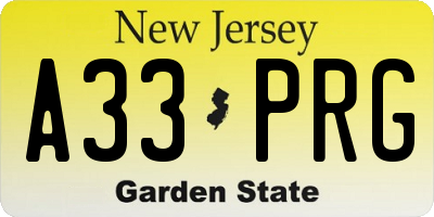 NJ license plate A33PRG