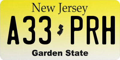 NJ license plate A33PRH