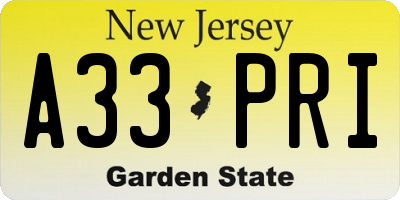 NJ license plate A33PRI