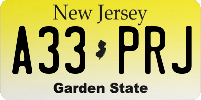 NJ license plate A33PRJ