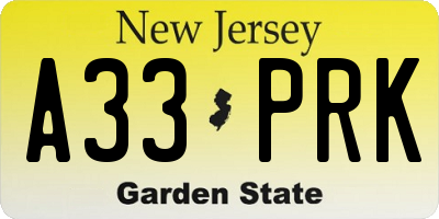 NJ license plate A33PRK