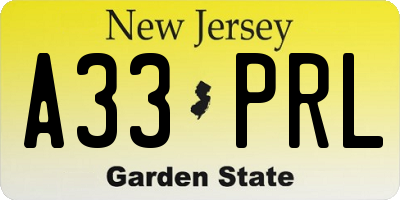 NJ license plate A33PRL