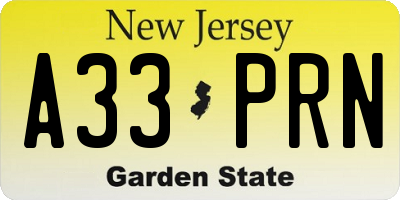 NJ license plate A33PRN