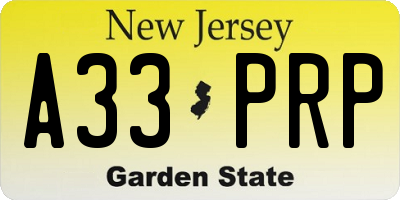 NJ license plate A33PRP