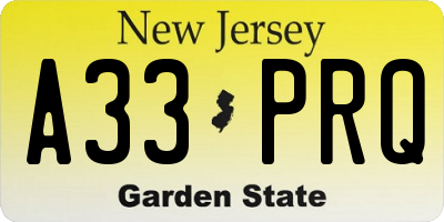 NJ license plate A33PRQ