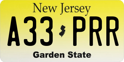 NJ license plate A33PRR