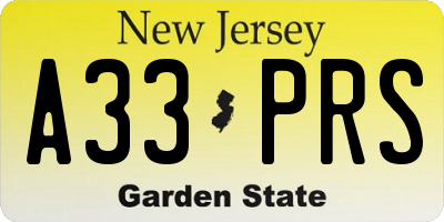 NJ license plate A33PRS