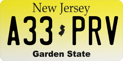 NJ license plate A33PRV