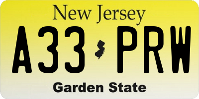 NJ license plate A33PRW