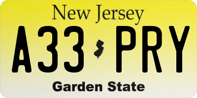 NJ license plate A33PRY