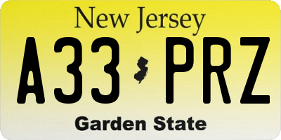 NJ license plate A33PRZ