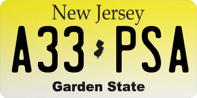 NJ license plate A33PSA