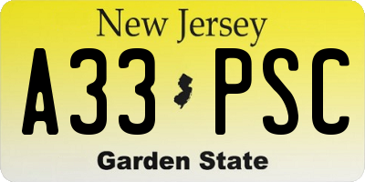 NJ license plate A33PSC