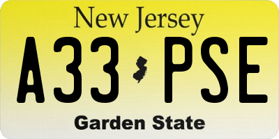 NJ license plate A33PSE