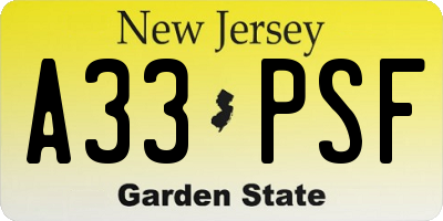 NJ license plate A33PSF
