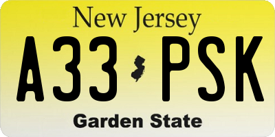 NJ license plate A33PSK