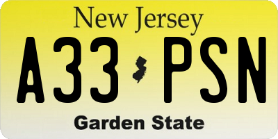 NJ license plate A33PSN