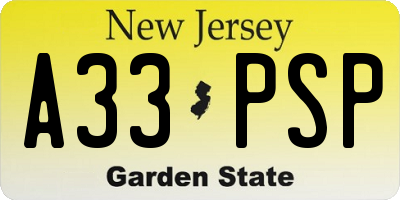 NJ license plate A33PSP