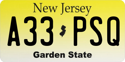 NJ license plate A33PSQ