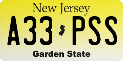 NJ license plate A33PSS