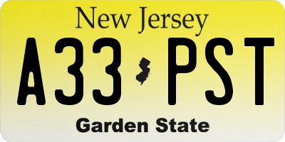 NJ license plate A33PST